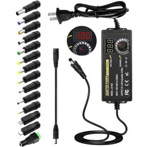 72W Power Supply Adjustable DC 3V ~ 24V Variable Universal Switching AC/DC Adapter 100V-240V AC to DC Converter with LED Voltage Display and 14 Tips, for 3V to 24V Household Electronics - 3000mA Max