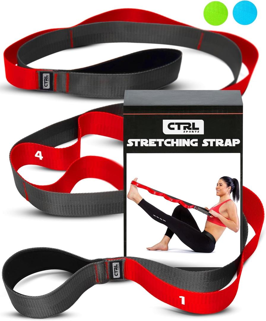 Stretching Strap with Loops - Non Elastic Stretch Band for Physical Therapy, Yoga Strap for Stretching Equipment, Stretch Bands for Exercise and Flexibility - Fascia, Hamstring and Leg Stretcher Belt
