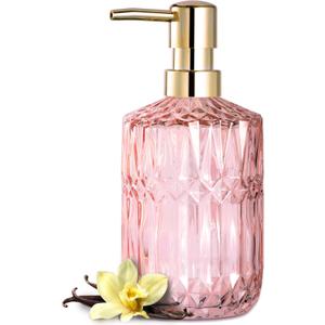 EMPO Clear Glass Soap Dispenser with ABS Plastic Pump, Crystal Lotion Dispensers for Kitchen Sink, Bathroom (Light Pink) (Standard)