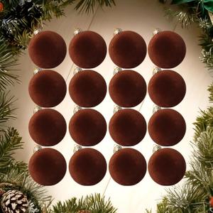 16 Pcs Velvet Ornaments for Christmas Tree - 3.15in Flocked Christmas Balls Ornaments - Hanging Decorations for Wreath, Mantel, Stair Railings, Windows, Gift Packages (Brown)