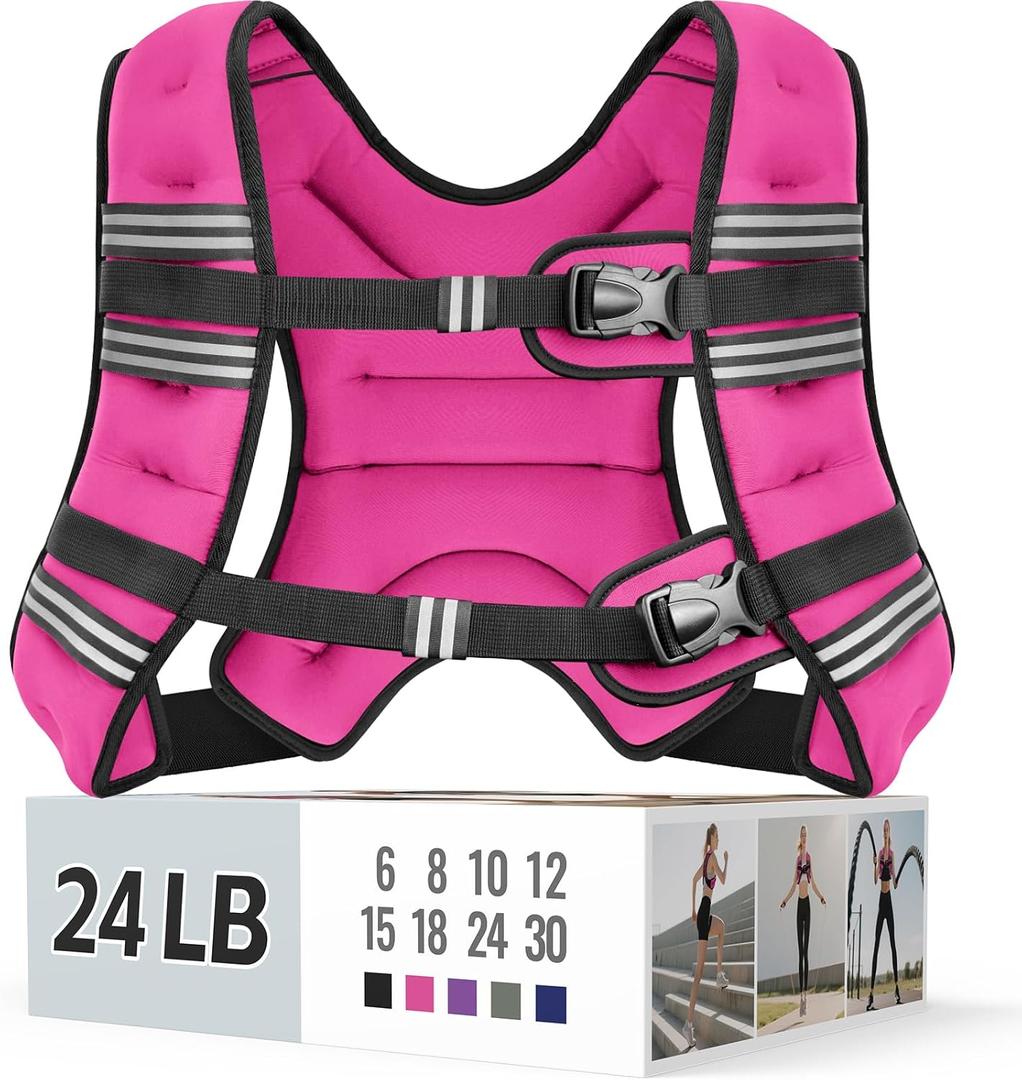 Zeerun Weighted Vest for Women & Men with Reflective Stripe and Adjustable Buckle, Comfortable & Durable Rucking Vest for Walking, Running & Strength Training, 24 Lb