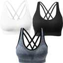 AKAMC Women's Cross Back Sport Bras,Adjustable Straps Padded Criss Cross Cropped Bras for Yoga Workout Fitness (Large, Black/White/Grey)