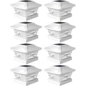 Davinci Lighting Renaissance Solar Outdoor Post Cap Lights - Includes Bases for 4x4 5x5 6x6 Posts - Bright LED Light - Pearl White (7 Pack)