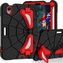 Kids Case for iPad mini 7 A17 Pro 2024/ Mini 6 8.3 inch, Spider Case for iPad mini 7th 6th Generation, Shockproof Durable Full Protective Cover with Pencil Holder, Kickstand (Black+Red)