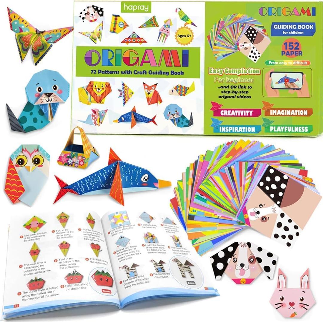 hapray Origami Kit for Kids Ages 5-8 8-12, with Guiding Book, 152 Paper with 72 Patterns, DIY Art and Craft Projects, Beginners Children's Day Gift Boy Girl, 14 Cm X 14 Cm