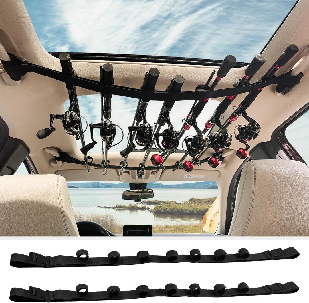 PSKOOK Vehicle Fishing Rod Holder, Fishing Rod Carrier for Car, Fishing Rod Rack 7 Rod Capacity, Heavy Duty Adjustable 33.5-66.9 Inch for SUV/Wagons/Van/Jeep/Truck, No-tool Installation