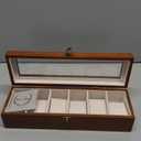 Watch Box, Watch Case for Men Women with Large Glass Lid, Wooden Watch Display Storage Box with 6 - Slots, Classic Walnut Mens Watch Box Organizer