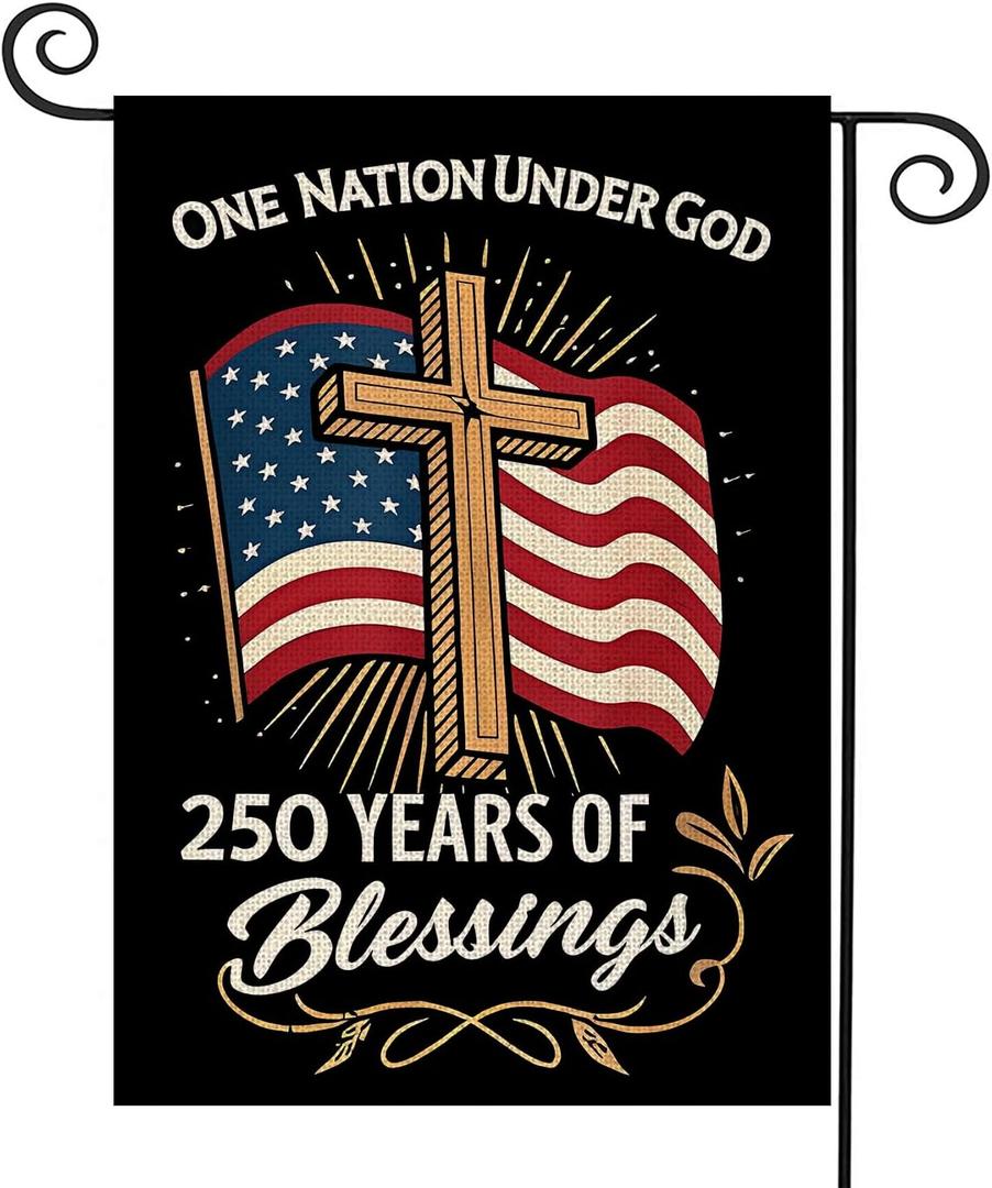 5 x Blessings America Garden Flag 250, One Nation Under God,250th Anniversary Patriotic Cross Design, Double-Sided Burlap, 12 x 18 Inches