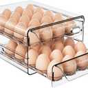 Clear 40 Egg Holder for Fridge, High Capacity Storage With Time Scale, Stackable Container and Dispenser for Refrigerator With Drawers (2 Layer, 9.8"x 8.5"x 5.5")