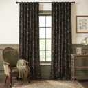 StangH Black Velvet Curtains 96 inches Long, Luxury Back Tab Print Vintage Blooming Floral Pattern Drapes for Living Room Privacy Thick Panels for Patio Sliding Door, 52 x 96-inch, 2 Panels