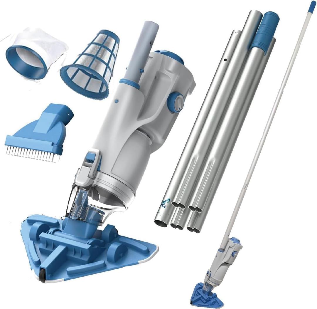 KOKIDO Rechargeable Cordless Pool Vacuum for Above Ground Pool and Pond Cleaner, 72 Aluminum Pole, Standard & Fine Filters, 2 Brush Vac Heads, Handheld Pool Cleaner Spot Clean Inground Pools XV320