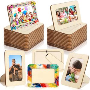 RYKOMO 24 Pack DIY Wooden Picture Frames for 4 x 6 in Photos, Wooden Picture Frames for Crafts Unfinished Solid Wood Photo Picture Frame for Crafts, Valentine's Day Gift New Year Decorate, FatherDay Gift