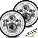 UNI-SHINE 2pcs 7 inch Led Headlight Round DOT Approved H6024 Led Headlight DRL Turn Signal Compatible with Jeep Wrangler JK TJ CJ & Miata & Chevy S3 & Hummer H1 H2 (Chrome)