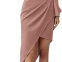 BTFBM Women 2025 Summer Fashion Elegant One Shoulder Cocktail Dress Ruffle Sleeve Wrap Ruched Bodycon Short Party Dresses (Small, Pink)