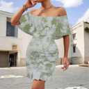 PinkPatty Summer Mini Dress for Women Off Shoulder Ruffled Bodycon Dresses Short Beach Sundress (XL)