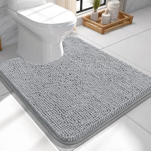 OLANLY Toilet Rugs U-Shaped 24x24, Extra Soft Absorbent Chenille Contour Bathroom Rugs for Toilet, Dry Quickly, Machine Washable, Non-Slip Bath Mat, Light Grey