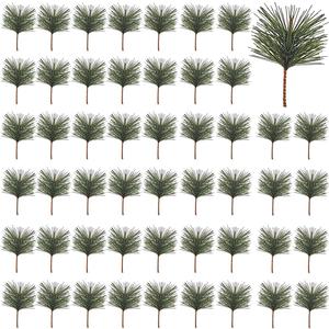 GXXMEI 62PCS Artificial Green Pine Needles Branches Stems Picks Fake Greenery Pine Picks for Christmas Garland Wreath Embellishing and Home Holiday Garden Decoration