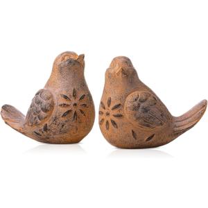 Blulu 2 Pcs Bird Figurines Home Decor Resin Bird Statue Vintage Farmhouse Decoration Boho Animal Decorative Sculpture Gifts for Home Table Office Shelf Tabletop Accents(Rust,Retro)