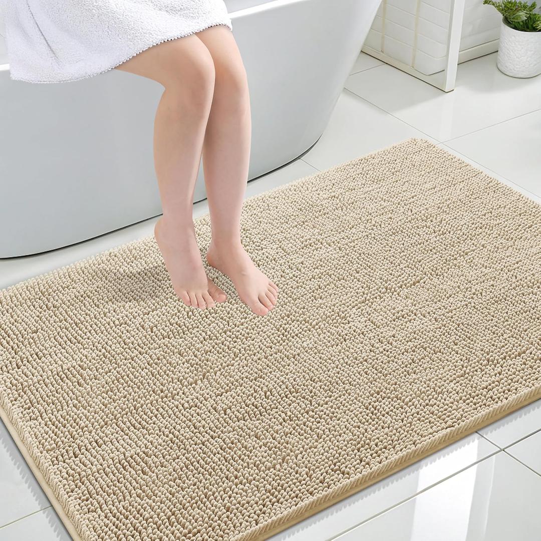 OLANLY Large Bathroom Rugs 44x32, Extra Soft Absorbent Chenille Bath Rugs, Rubber Backing Quick Dry, Machine Washable Bath Mats for Bathroom Floor, Tub and Shower, Home Decor Accessories, Beige