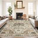 Roxstand 8x10 Area Rugs for Living Room, Vintage Washable Rug with Non-Slip Backing, Stain Resistant Large Area Rug for Dining Room, Soft Rugs for Bedroom (Beige/Brown, 8'x10')
