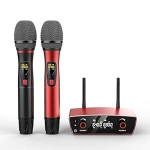Wireless Microphone System Karaoke Machine - Rechargeable Handheld Dynamic Microphones, Dual Wireless Mics, Adjustable UHF Channels, Auto Scan, 275ft Range, Microphone for Karaoke (B8-1)