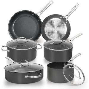 Chef Power Hard Anodized Nonstick Cookware Sets 10 Piece with Stainless Steel Handle, Pots and Pans Set Non Stick, Kitchen Induction Cooking Sets, Dishwasher Safe, Oven Safe, Essential