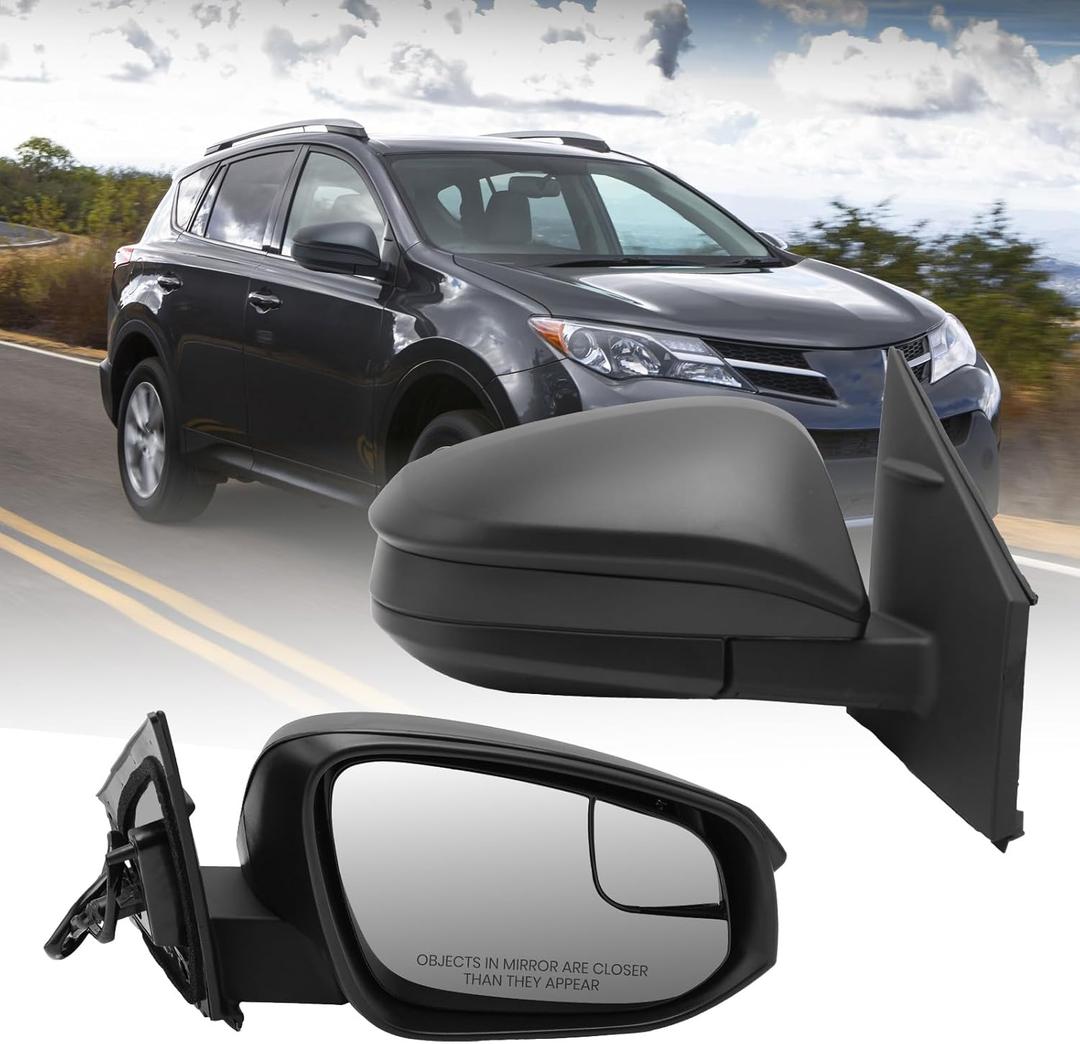 Right Passenger Side Mirror Compatible with Toyota RAV4 2016 2017 2018 Manual Folding Power Glass Non-Heated 3P Replace TO1321345#879100R200 (Black- 3 Pins)