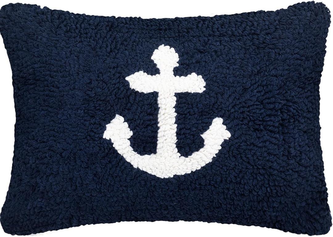 Peryiter Coastal Anchor Throw Cute Anchor Plush Pillows for Bedroom Decor Sofa Living Room Home Cushion Outdoor Party, 12 x 8 Inches (Blue)