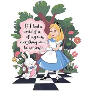 Cute Alice and Rabbit Adventure Mad Hatter Cheshire Cat Alice in Wonderland Adventurous Creative Minimalist Cartoon Girls Boys Kid Room Design Nursery Fun Home Vinyl Decoration Size (18x20 inch)