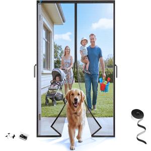 Magnetic Screen Door 38'' x 83'', Heavy Duty Fiberglass Screen Mesh for Summer Use,Hands-Free, Pet & Kid Friendly for Patio Sliding & Front Doors (Gray Summer Screen, Fit Door Size 36''x82'')