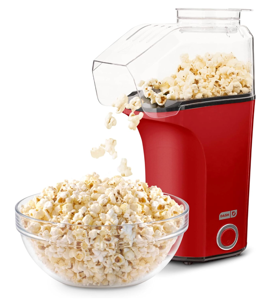 DASH Fresh Pop Popcorn Maker  OilFree, Air Popcorn Popper  With Measuring Cup & Recipe Guide  Perfect for Movie Nights  16 Cups, Red