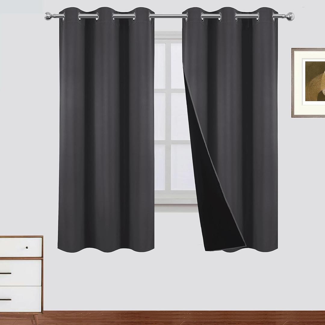 Dark Grey 100% Insulated Blackout Curtains 63 Inches Long for Bedroom Room Darkening Thermal Black Out Window Drapes with Grommet, 2 Panels, 42 x 63 Inch