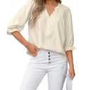 Dokotoo Womens Tops Spring Summer V Neck Button Up Short 3/4 Sleeve Shirts Business Casual Blouses Size S