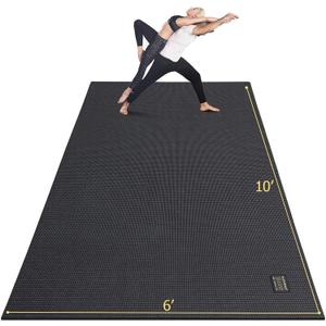GXMMAT Large Yoga Mat 12'x6'/10'x6'/6'x8'(7mm), Extra Thick Workout Mats for Home Gym Flooring, Ultra Comfortable Non-Slip Quick Resilient Barefoot Wide Exercise Mat for Pilates, Stretching,Meditation (Black Real)