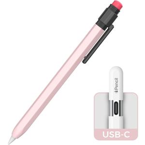 Apple Pencil USB C Case,Silicone Sleeve Protective Cover Perfect Grip Skin Classic Design with Sturdy Clip Compatible with Apple Pencil USB-c for ipad pro (Pink)
