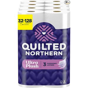 Quilted Northern Ultra Plush Toilet Paper, Mega Rolls, 3 Ply Toilet Tissue
Quilted Northern toilet paper with 32 Mega Rolls, 3-ply layers, reduced lint, and soft sheets