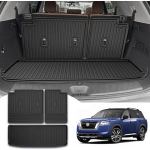Cargo Mat & Backrest Mat Compatible with 2022-2026 Nissan Pathfinder Cargo Liner Trunk Mat TPE All Weather Back Seat Cover Protector 2024 Pathfinder Accessories (Trunk Liner + Backrest Mat)