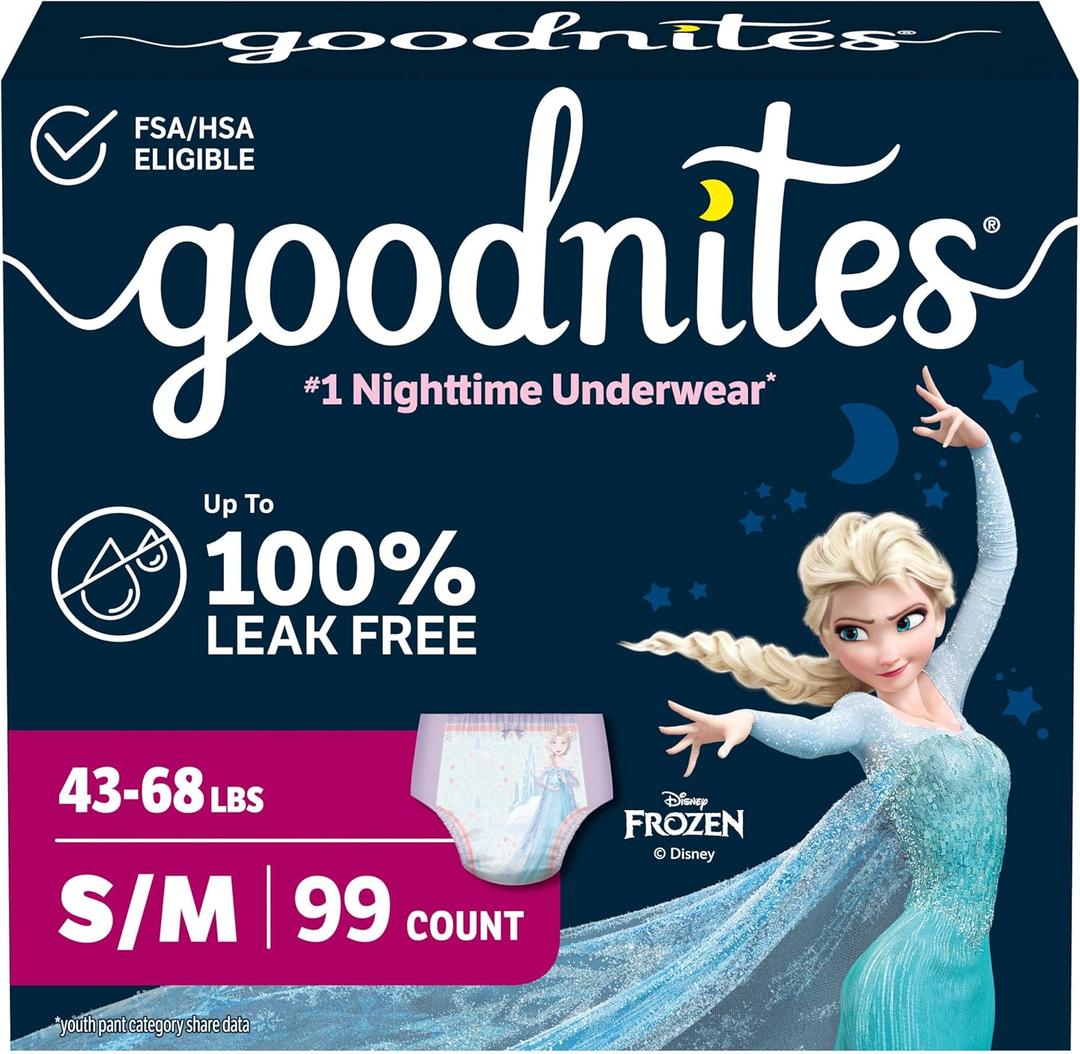 Goodnites Girls' Bedwetting Underwear, Size S/M (43-68 lbs), 99 Ct (3 Packs of 33)