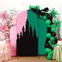 Soulchen Witch Party Arch Backdrop Covers Set of 3 with 200 Balloons 4/5/6 ft Pink Green Glitter Fabric Birthday Arch Covers Exploding Star Balloon for Halloween Witch Princess Themed Party Decors