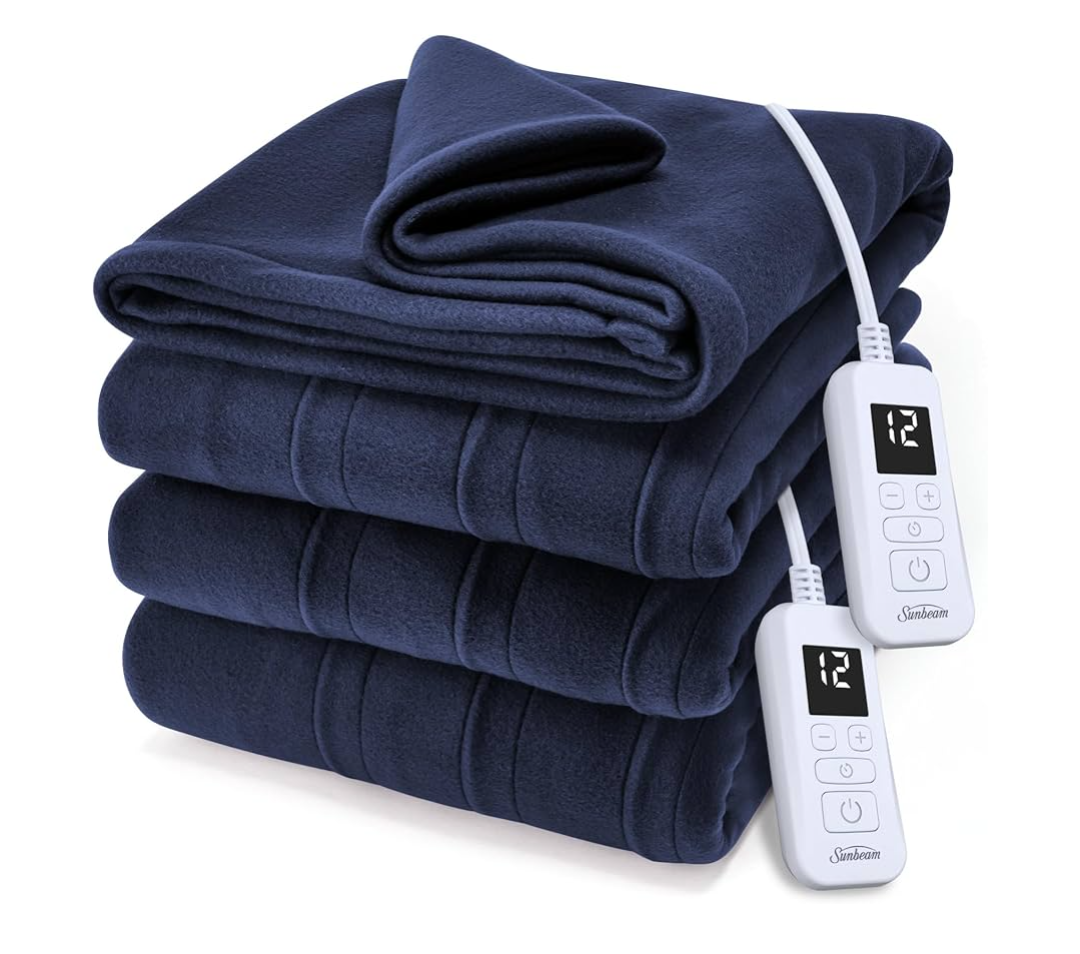 Royal Ultra Fleece Heated Electric Blanket Queen Size, 90" x 84", 12 Heat Settings, 12-Hour Selectable Auto Shut-Off, Fast Heating, Machine Washable, Warm and Cozy, Indigo