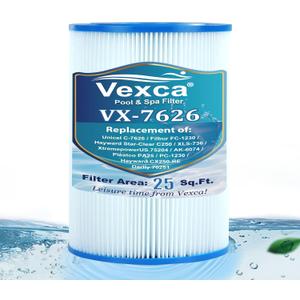 Vexca® Spa Filter Replacement for Unicel C-7626, FC-1230, Hayward Star-Clear C250, CX250-RE, PA25, PA25-4/M4, 07018, 25 Sq.Ft, 1 Pack