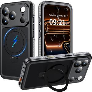 ANTSHARE Magnetic for iPhone 17 Pro Case Waterproof, Built in Screen Protector [Compatible with MagSafe] [Invisible Stand] [IP68 Underwater], Full Body Protection Phone Case 6.3'', Black