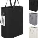 Slim Laundry Hamper With Handles Collapsible Laundry Basket Thin Dirty Clothes Basket Narrow Laundry Bag Foldable Dirty Clothes Hamper 45L (24 inches,Black), Small