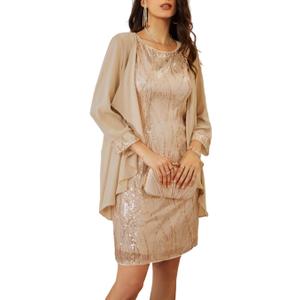GRACE KARIN Women's Sequin Dress - Wedding Guest & Mother of The Bride Formal Dress - Two Piece Knee Length (XX-Large, Champagne Gold)