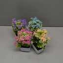 Meinature Mini Artificial Faux Plants 4 Packs, Small Fake Plants with Flowers, Black Potted Greenery for Bathroom Office Home Conference Table & Indoor Desk Decor Farmhouse Kitchen Library Restaurant