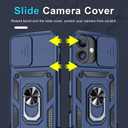 Janmitta Case for iPhone 14 & iPhone 13 Phone Cover Built in Slide Camera Lens Cover+Screen Protector,Heavy Duty Shockproof Full Body PhoneCase with Finger Ring Holder Kickstand, Blue