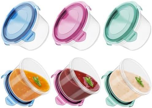 Freshmage Salad Dressing Container to Go, [6 Pack] 2.7 oz Small Condiment Containers with Leakproof Lids for On-the-Go Meals, Reusable Sauce Containers BPA-Free