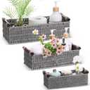 Boao 3 Pcs Boho Storage Wicker Baskets Handmade Woven Decorative Paper Rope Baskets for Organizing with Handle Countertop Toilet Paper Storage Container for Toilet Tank Top (Grey, Rectangle)