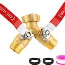 Garden Hose Splitter 2 Way, Brass Water Hose Splitter with Stainless Steel Long Handle, 3/4" GHT Thread Garden Hose Y Splitter, Full Flow Hose Splitter 2 Way Heavy Duty