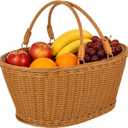 Wicker Picnic Basket with Handles, 16 x 12 x 7 in Hand Woven Washable PP Rattan Storage Basket, Portable for Easter, Shopping, Fruit, Vegetable, Bread, Garden Harvest, Camping, Brown